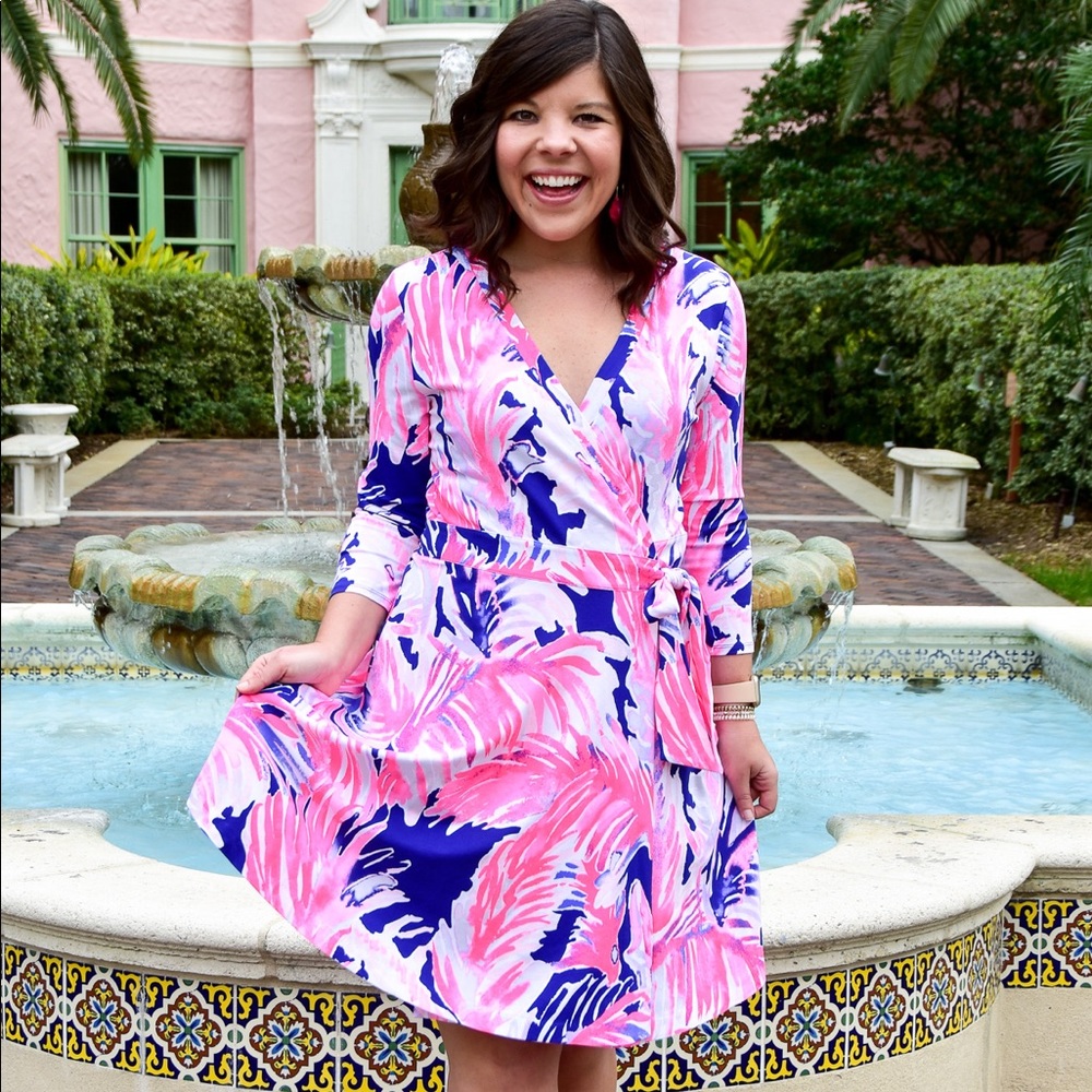 Lilly Pulitzer Pink & Blue Tropical Wrap Dress